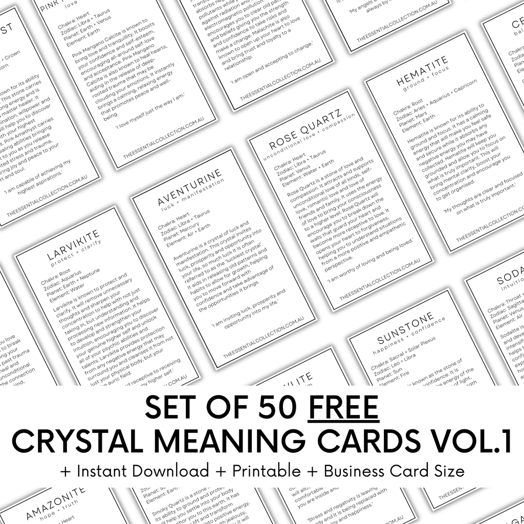 Free Crystal Meaning Cards Printable Digital Download The Essential