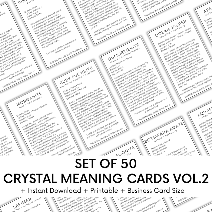 Crystal Meaning Cards | Volume Two | Printable Digital Download