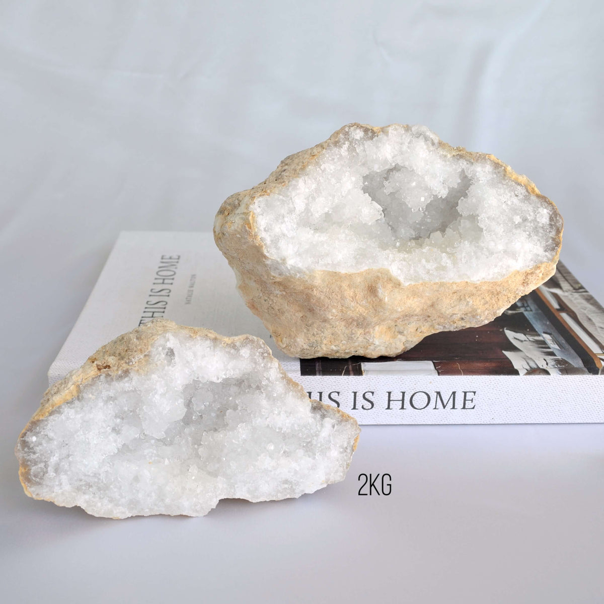 crystal geode pair on book