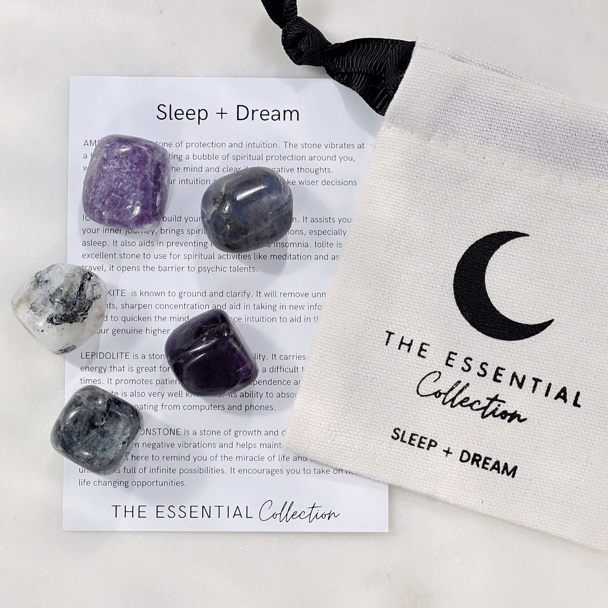 best crystals for sleep and dream, gift itdea for your spiritual crystal loving friends, contains amethyst, iolite, lepidolite, moonstone, larvikite, crystal kits australia