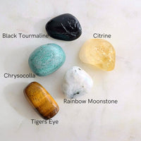 gemini star sign crystals black tourmaline chrysocolla citrine tigers eye rainbow moonstone