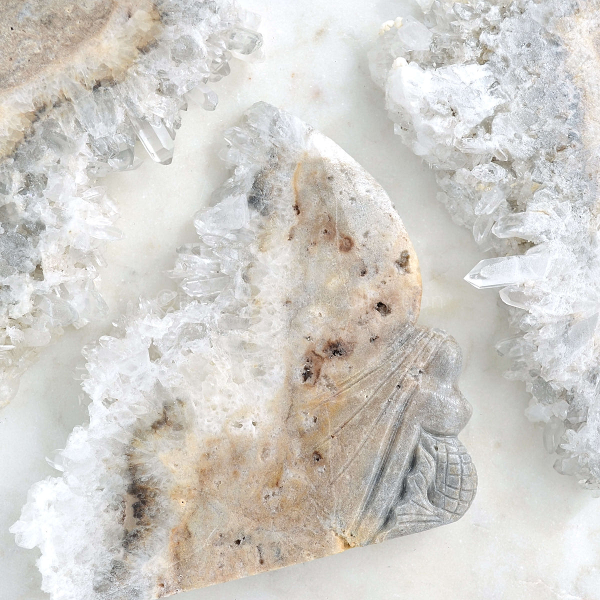 clear quartz crystal raw point mermaid carving