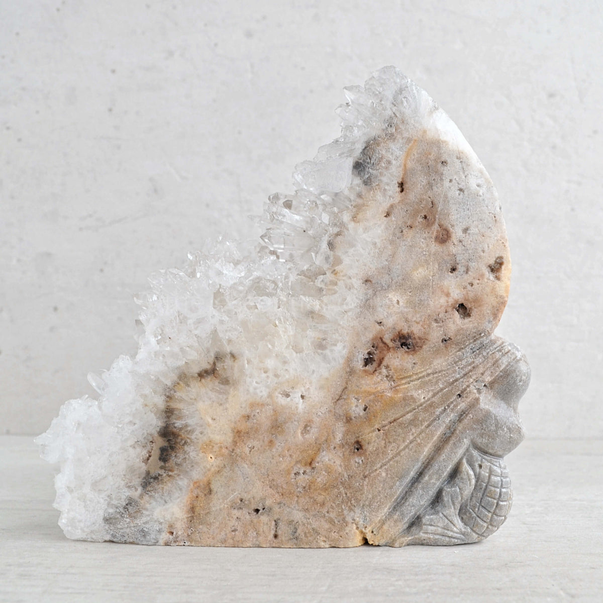 clear quartz crystal raw point mermaid carving