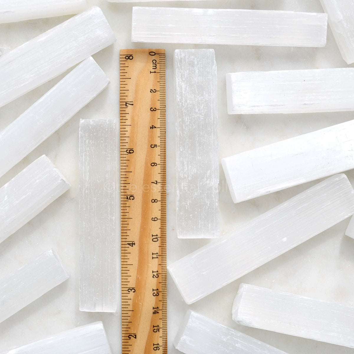 10cm selenite satin spar rough rods with ruler