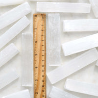 10cm selenite satin spar rough rods with ruler