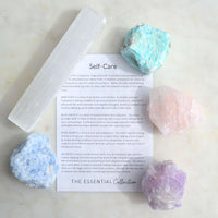 self care kit raw selenite rose quartz amethyst blue calcite amazonite