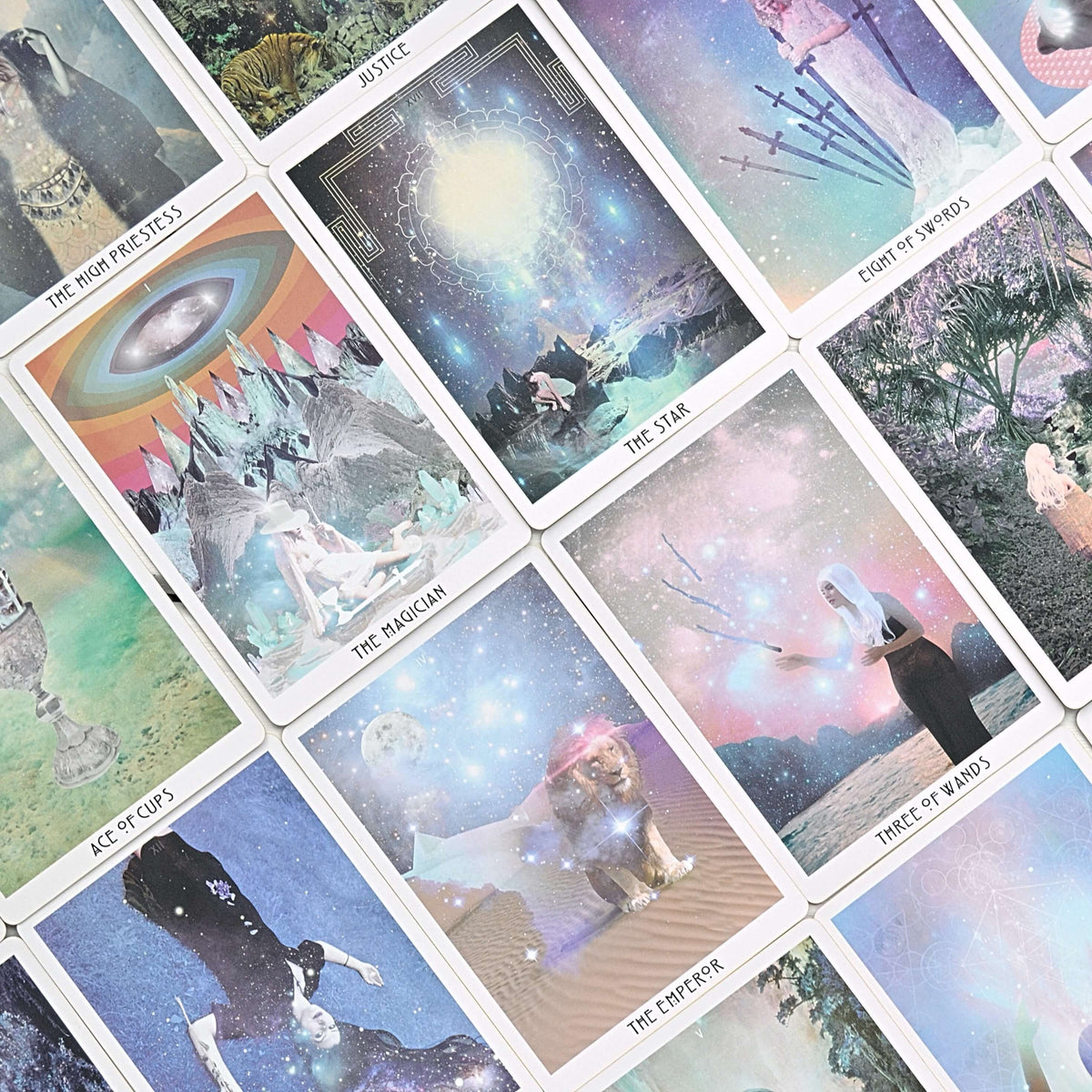 flat lay of the starchild tarot cards rose