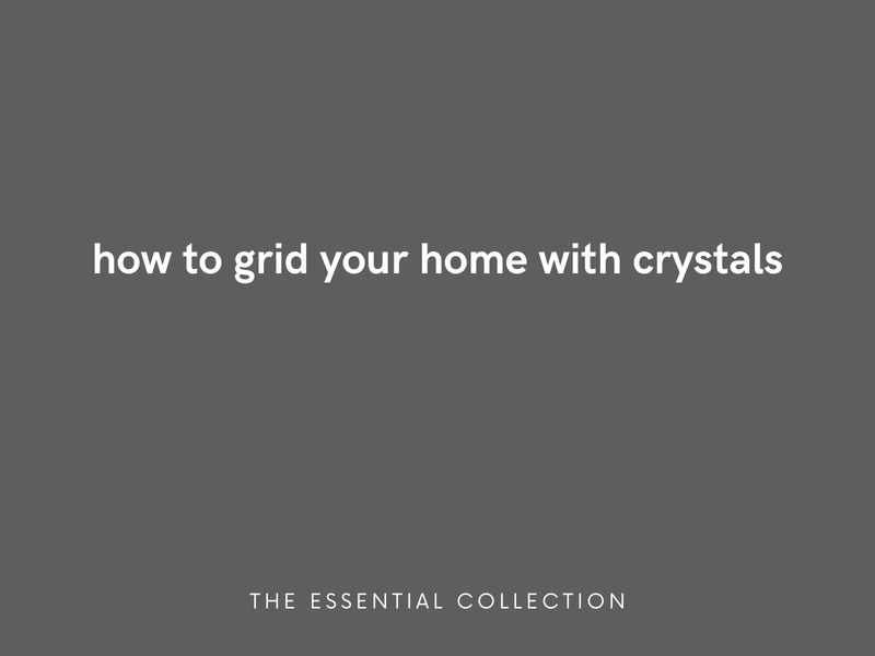 Grey Background, White Writing that reads 'how to grid your home with crystals'