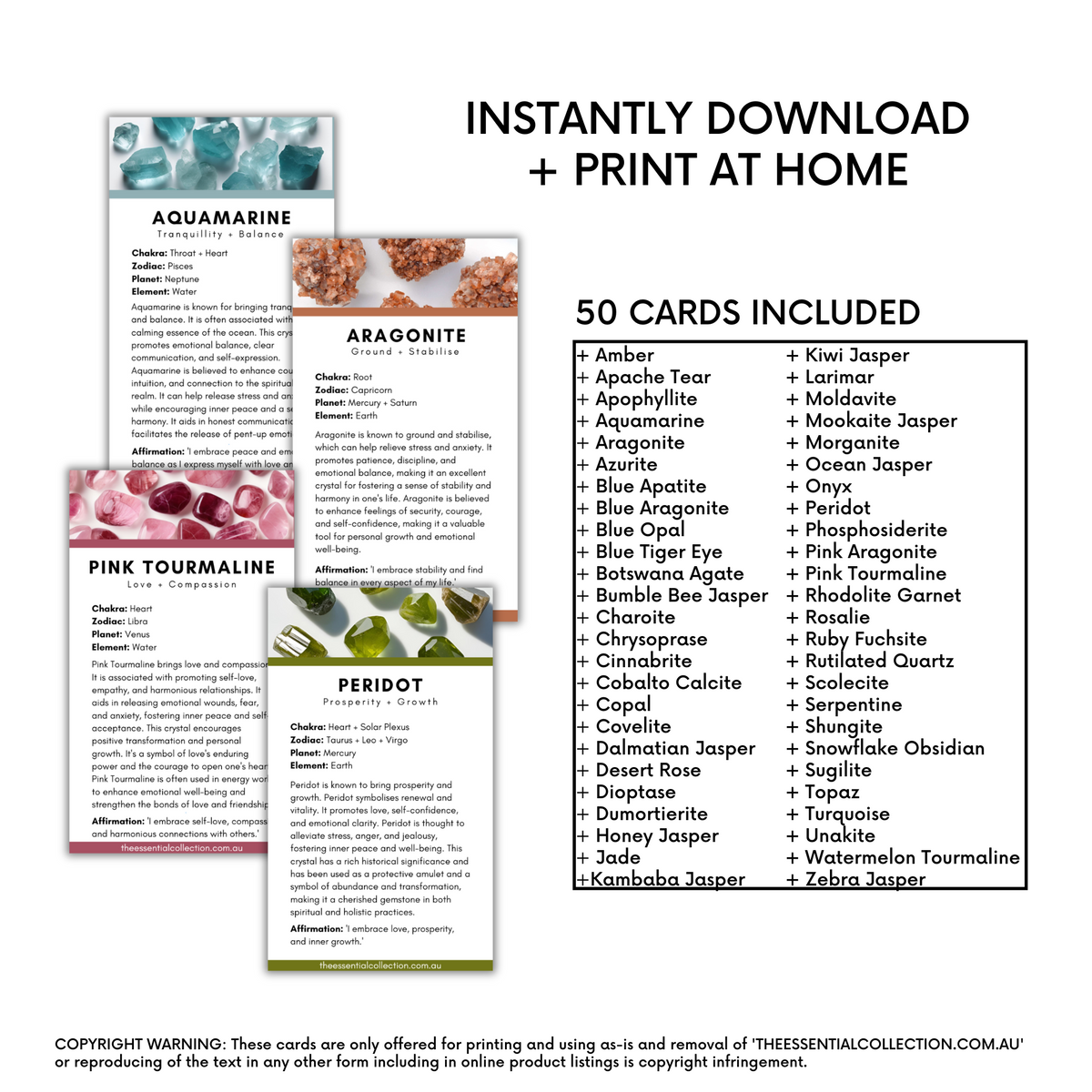 Crystal Meaning Cards | Volume Two | Printable Digital Download