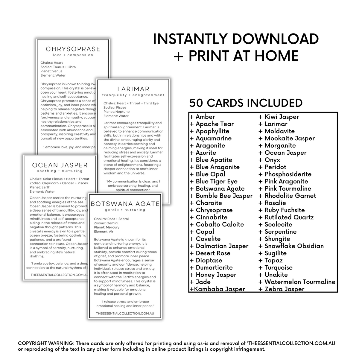 Crystal Meaning Cards | Volume 2 | Printable Digital Download