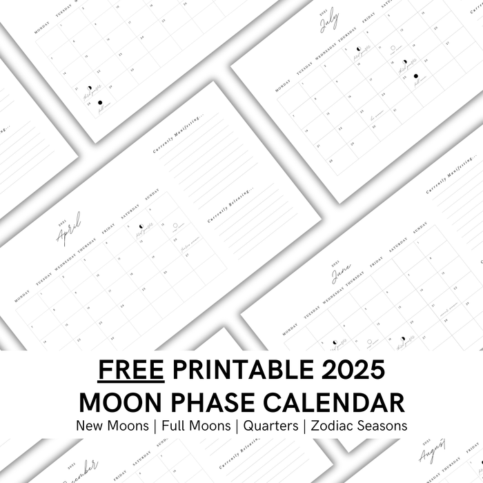 Free 2025 Moon Phase Calendar | Printable Digital Download