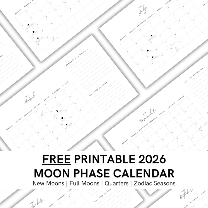 Free 2026 Moon Phase Calendar | Printable Digital Download