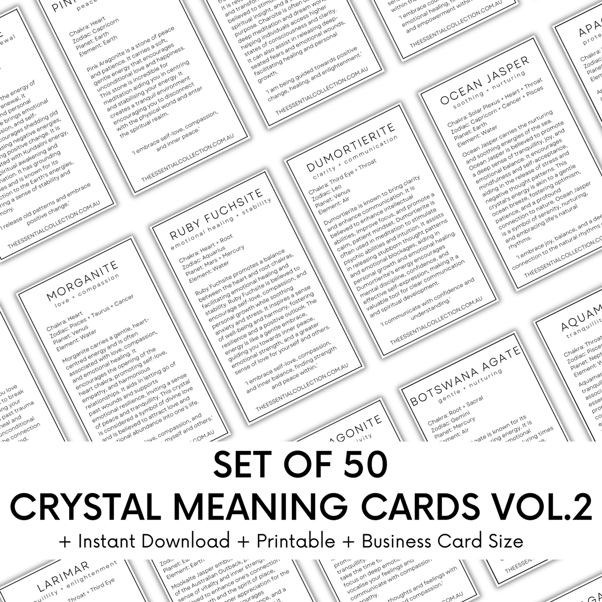 Crystal Meaning Cards | Volume 2 | Printable Digital Download