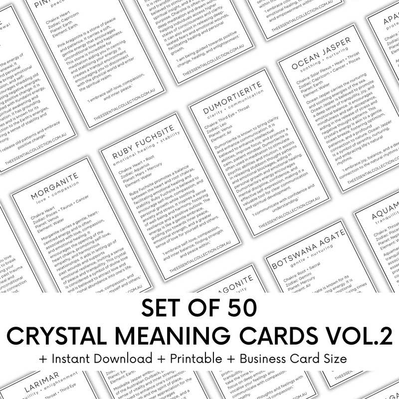 Crystal Meaning Cards | Volume 2 | Printable Digital Download