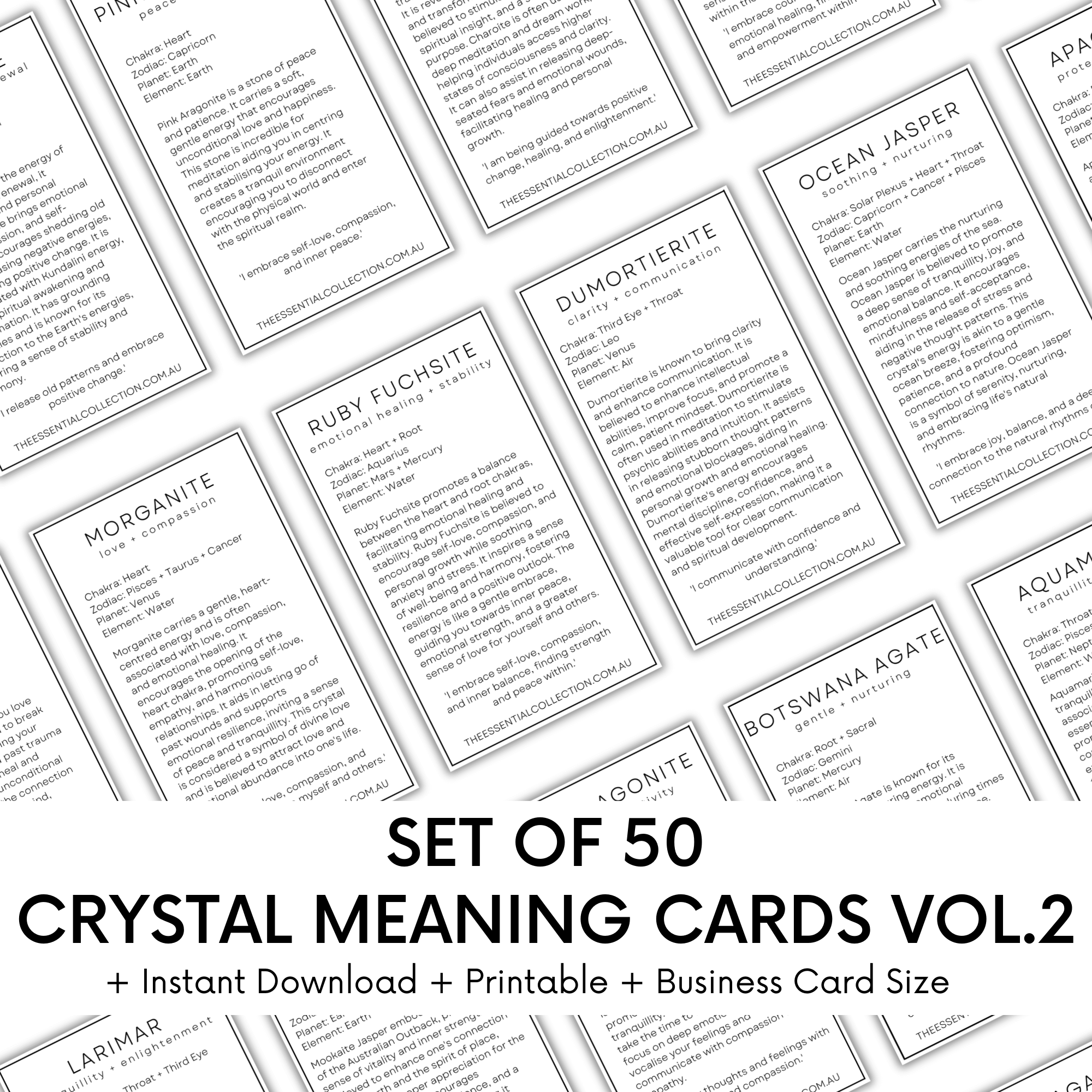 50 Crystal Meaning Cards Printable Digital Download The Essential