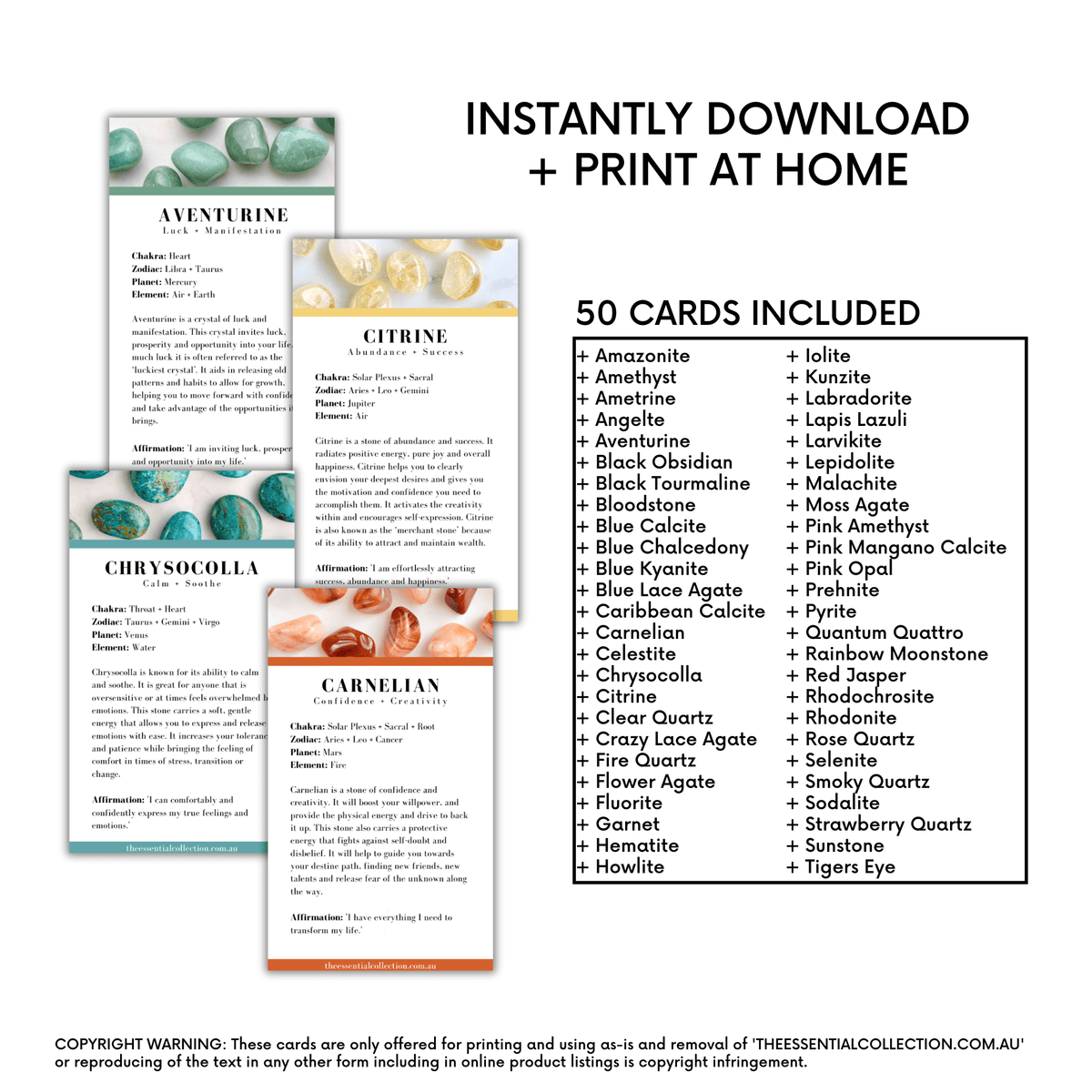 Crystal Meaning Cards | Printable Digital Download