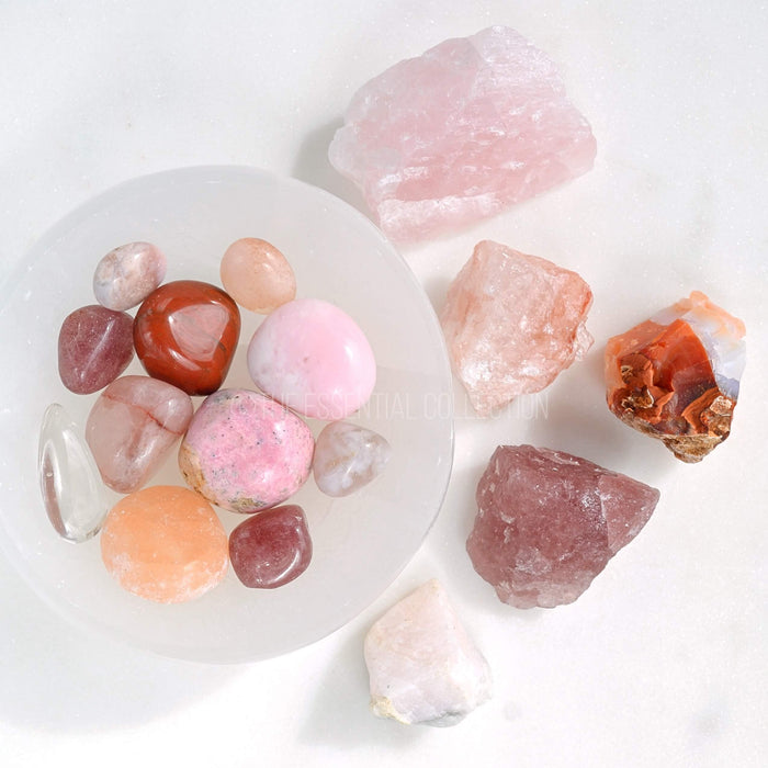 raw rough tumbled crystal confetti pink orange crystal healing 