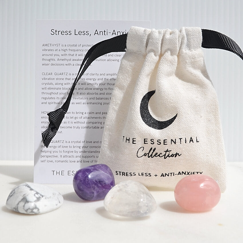 the best crystals to reduce stress and anxiety amethyst rose quartz clear quartz howlite stress less anti-anxiety crystal kit by the essential collection australia