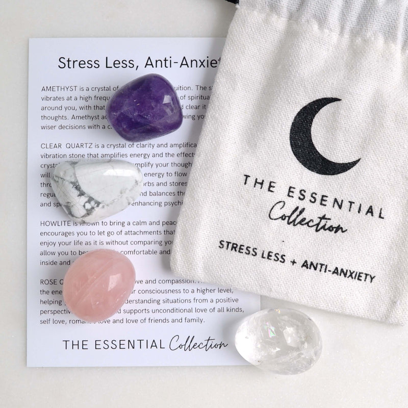the best crystals to reduce stress and anxiety amethyst rose quartz clear quartz howlite stress less anti-anxiety crystal kit by the essential collection australia