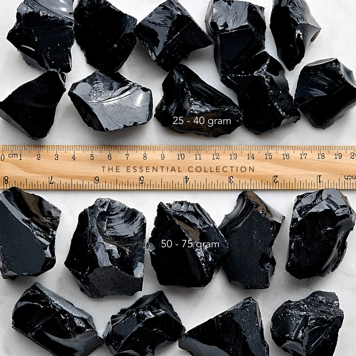 black obsidian raw with ruler