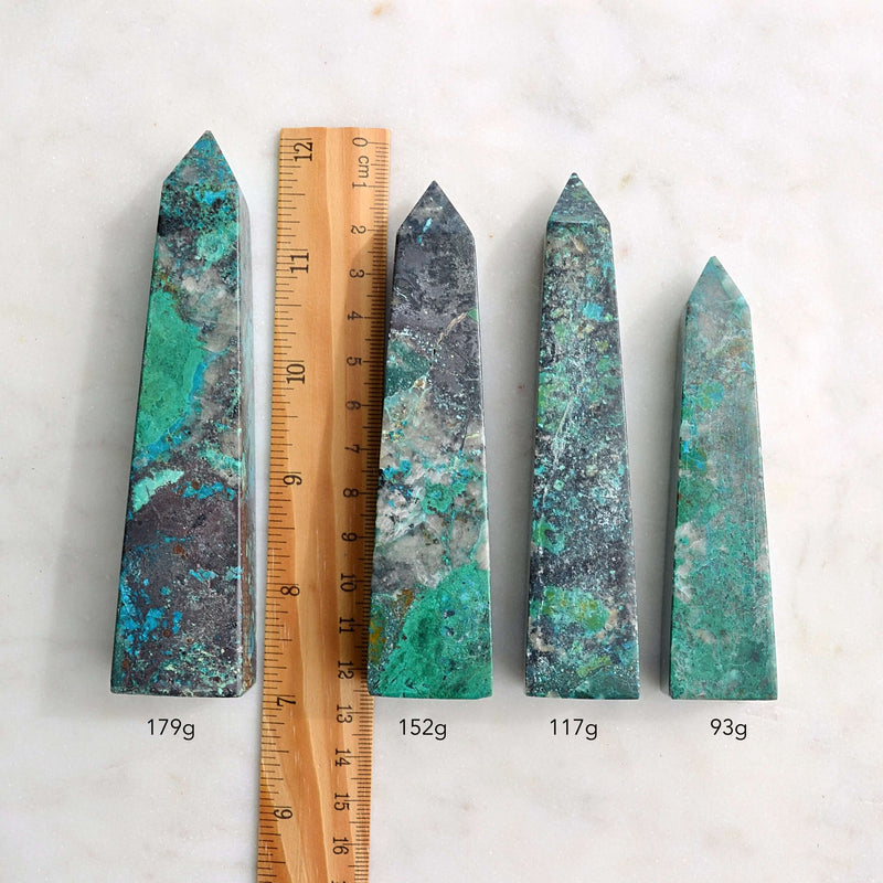 chrysocolla obelisk generator towers with ruler