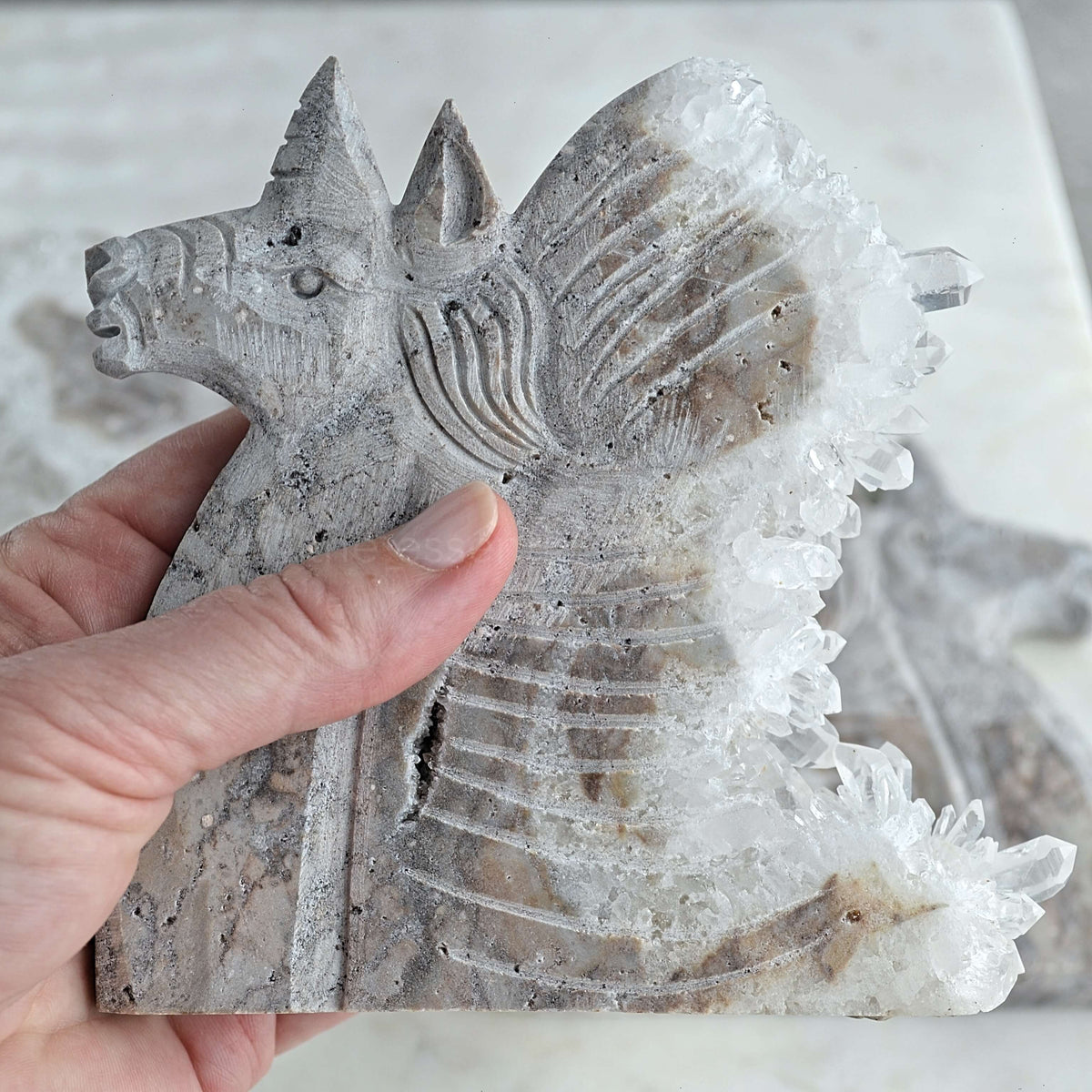 clear quartz crystal unicorn carvings