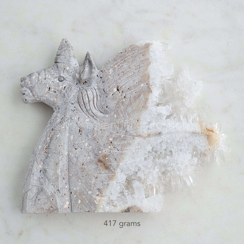 unicorn clear quartz carving raw crystal points