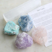 self care kit raw selenite rose quartz amethyst blue calcite amazonite