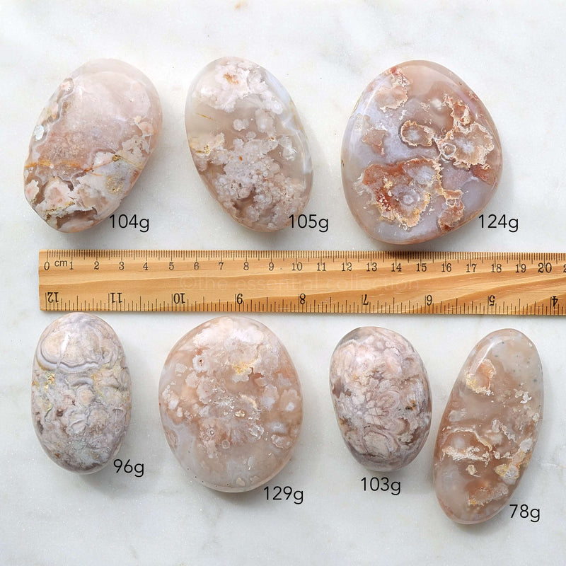 flower agate palm stones with weights and ruler