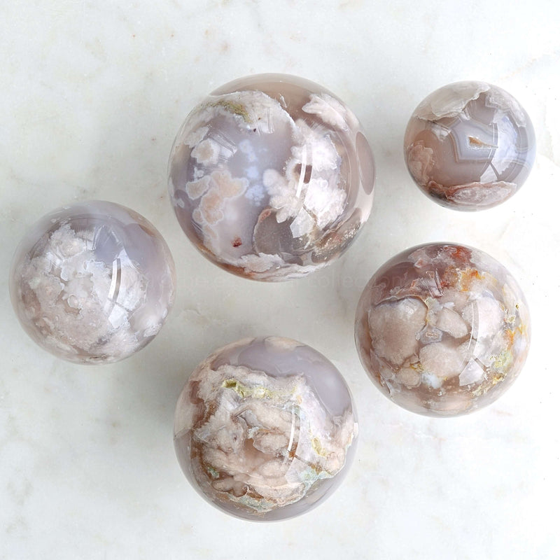 flower agate crystal spheres