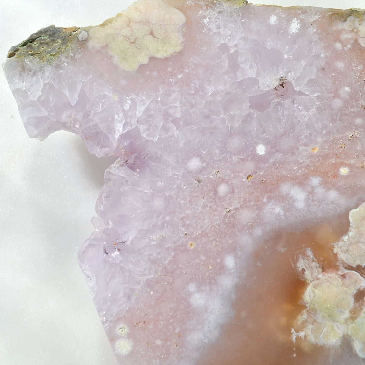 flower agate and amethyst crystal slab