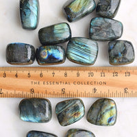 labradorite tumbled crystals with ruler