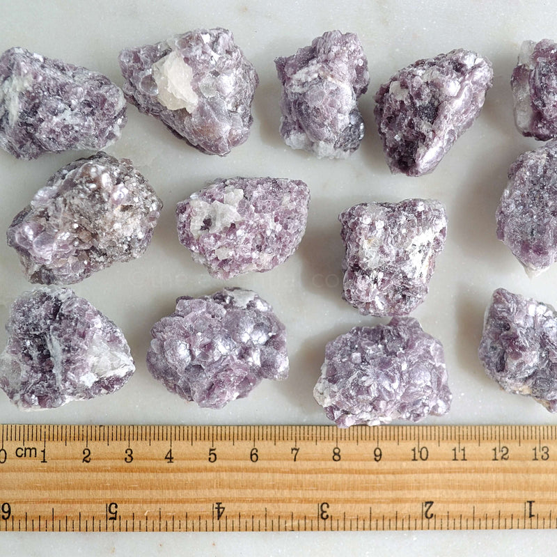 lepidolite botryoidal rough crystals with ruler