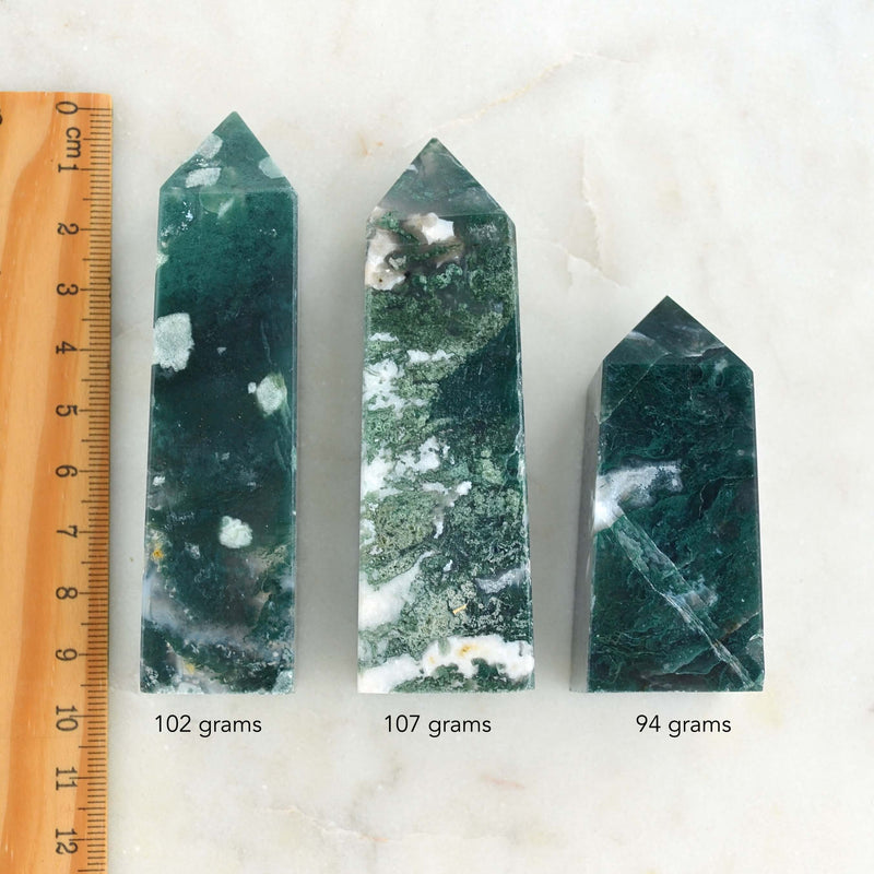 moss agate towers obelisk crystals