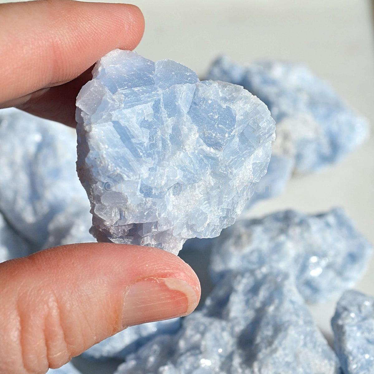 raw rough blue calcite close up