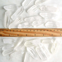 raw clear quartz natural points with ruler