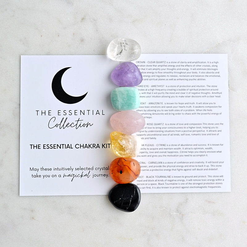 7 tumbled chakra crystals with information card